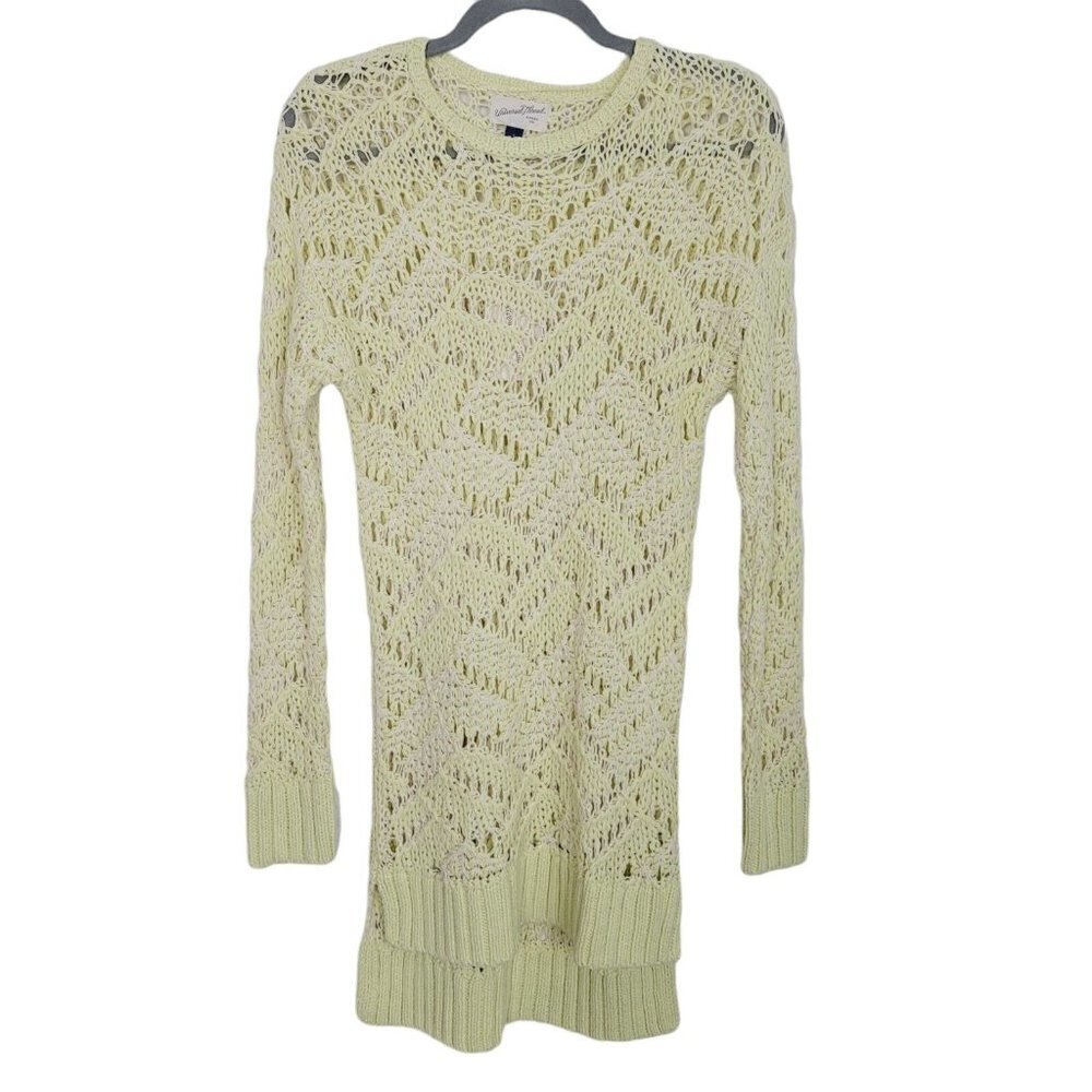 Universal Thread Sz Med Sweater Tunic Open Knit 2 Tone Yellow High Low Hem New
